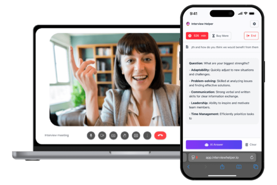 Job Interview AI Assistant interface demonstration on mobile